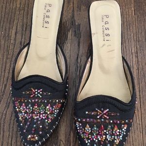 Gorgeous black beaded kitten heel